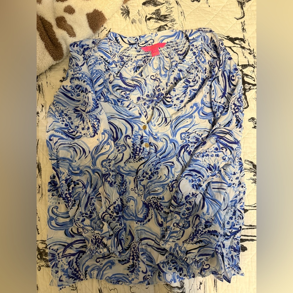 Blue and White Floral Blouse Lily Pulitzer